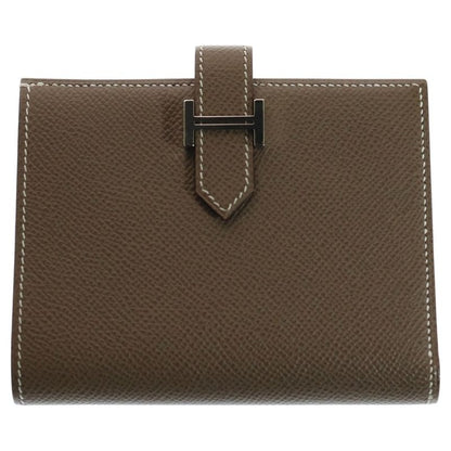 Hermes Bearn Compact Epson Leather Compact Wallet Fold Wallet Etoupe Beige