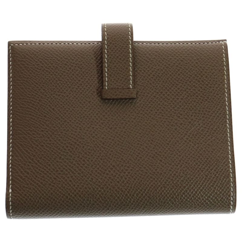 Hermes Bearn Compact Epson Leather Compact Wallet Fold Wallet Etoupe Beige