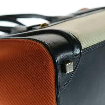 Celine Luggage Micro Shopper Leather Canvas Handbag Black/orange 167792