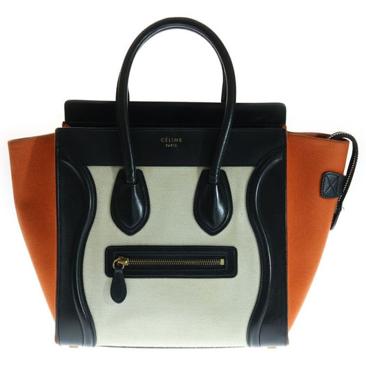 Celine Luggage Micro Shopper Leather Canvas Handbag Black/orange 167792