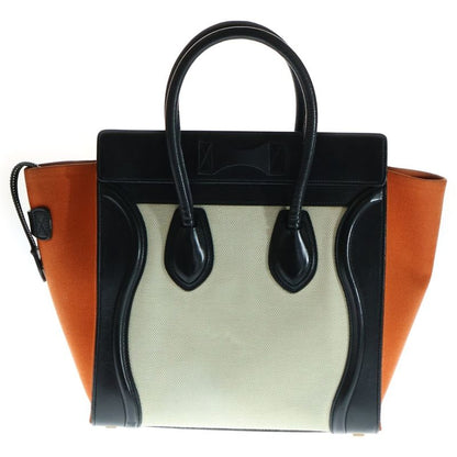 Celine Luggage Micro Shopper Leather Canvas Handbag Black/orange 167792