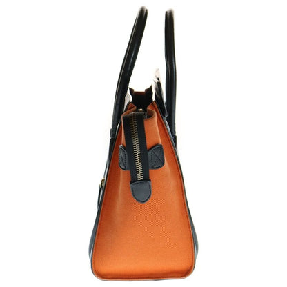 Celine Luggage Micro Shopper Leather Canvas Handbag Black/orange 167792