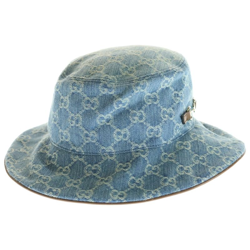 Gucci GG Logo Horsebit Denim Bucket Hat Indigo Hat 836220 3hbcy