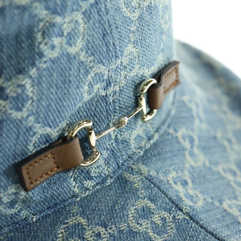 Gucci GG Logo Horsebit Denim Bucket Hat Indigo Hat 836220 3hbcy