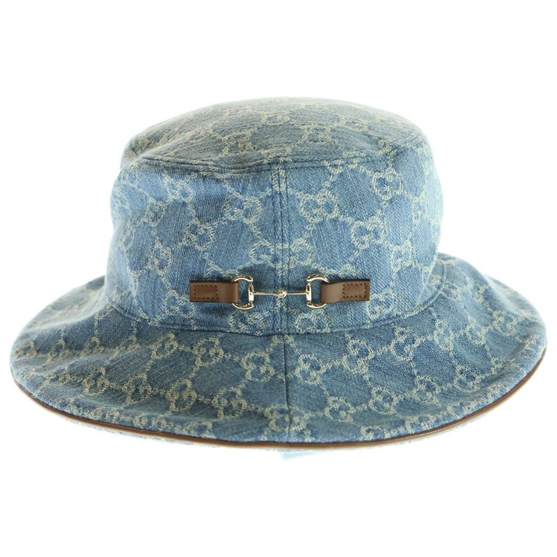 Gucci GG Logo Horsebit Denim Bucket Hat Indigo Hat 836220 3hbcy