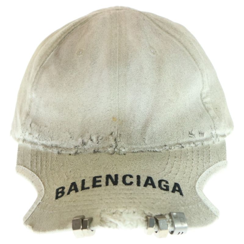 Balenciaga Logo Embroidered Dirt Finished Cap With Metal Parts Grey 766859 410b2