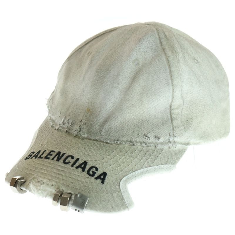 Balenciaga Logo Embroidered Dirt Finished Cap With Metal Parts Grey 766859 410b2
