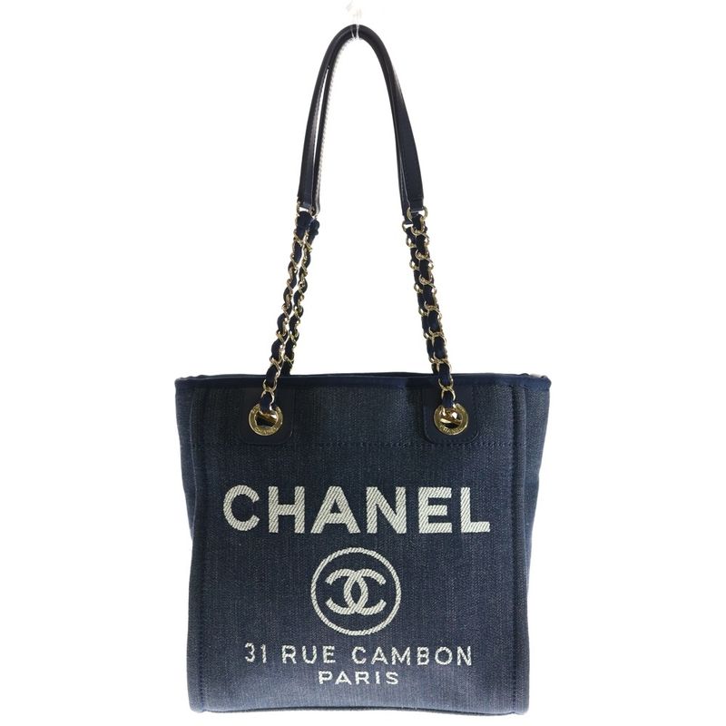 Chanel Deauville PM Denim Hand Tote Bag Indigo A66939