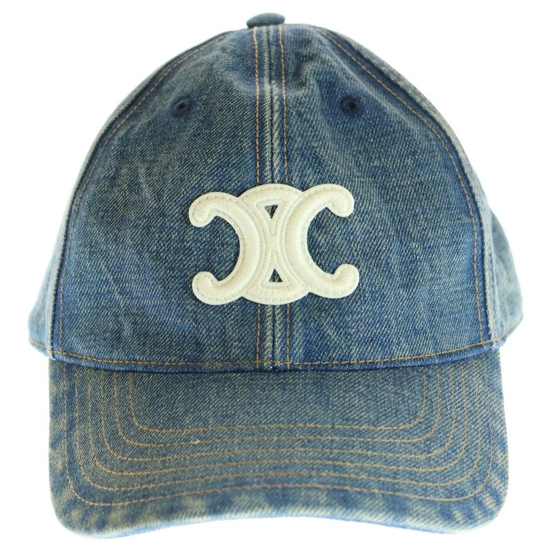 Celine Triomphe Patch Cotton Denim 6 Panel Logo Embroidered Baseball Cap Hat