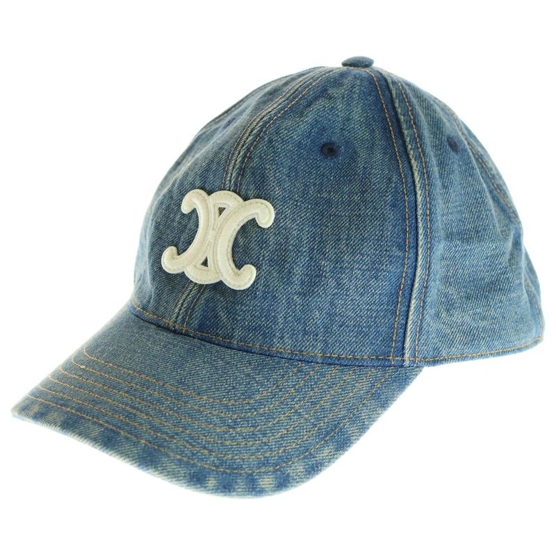 Celine Triomphe Patch Cotton Denim 6 Panel Logo Embroidered Baseball Cap Hat