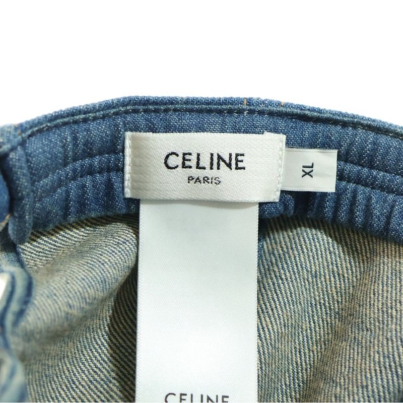 Celine Triomphe Patch Cotton Denim 6 Panel Logo Embroidered Baseball Cap Hat