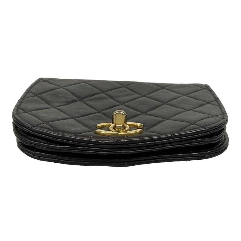 Chanel Waist Pouch Matelasse Black Flap Bag/coco Mark/gold Hardware Lambskin