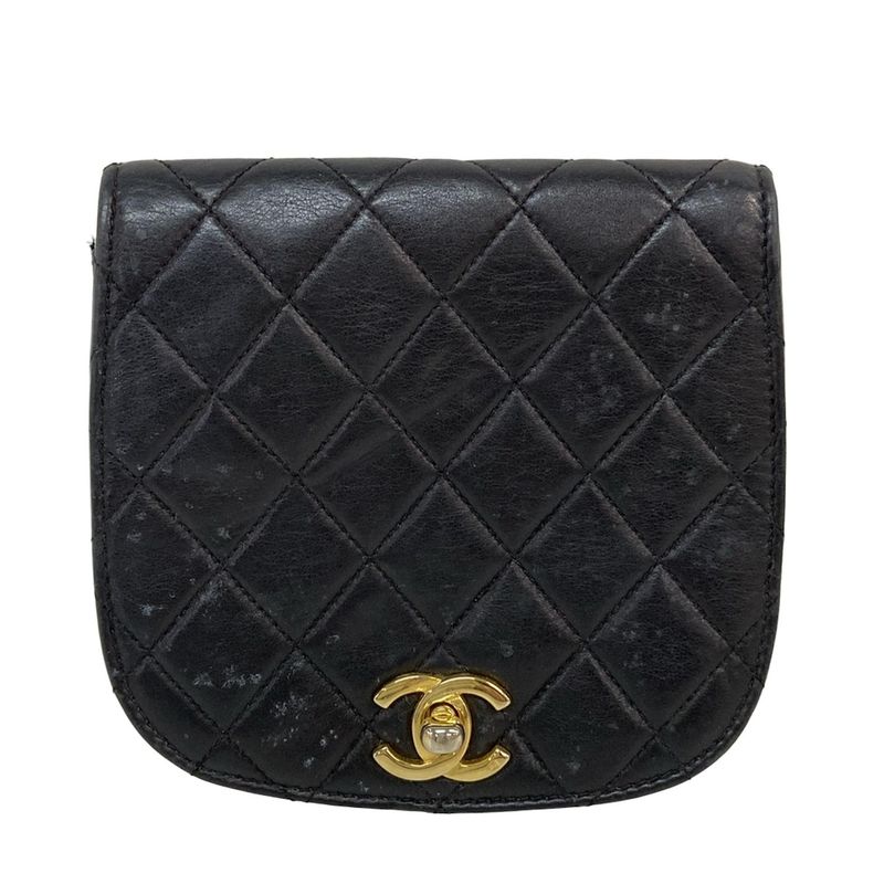 Chanel Waist Pouch Matelasse Black Flap Bag/coco Mark/gold Hardware Lambskin
