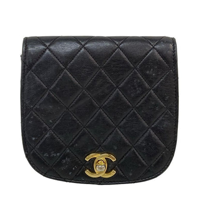 Chanel Waist Pouch Matelasse Black Flap Bag/coco Mark/gold Hardware Lambskin