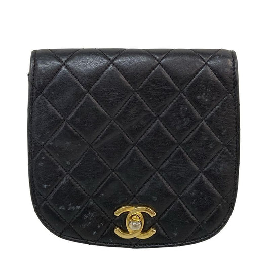 Chanel Waist Pouch Matelasse Black Flap Bag/coco Mark/gold Hardware Lambskin