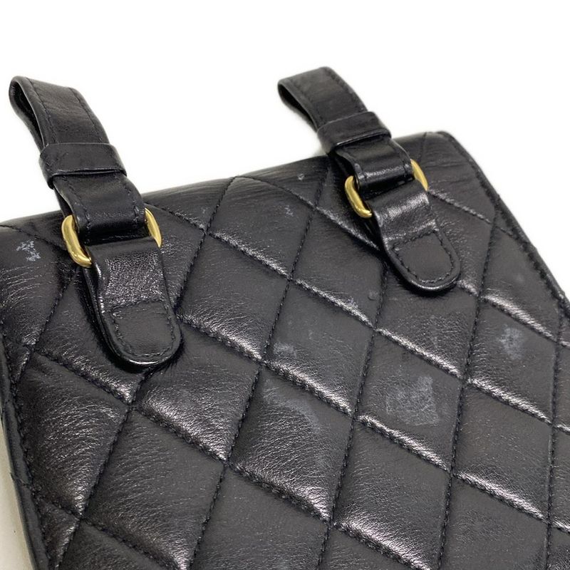 Chanel Waist Pouch Matelasse Black Flap Bag/coco Mark/gold Hardware Lambskin