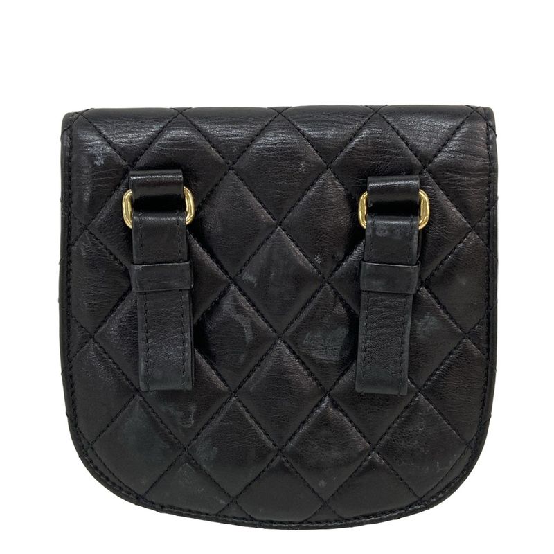 Chanel Waist Pouch Matelasse Black Flap Bag/coco Mark/gold Hardware Lambskin