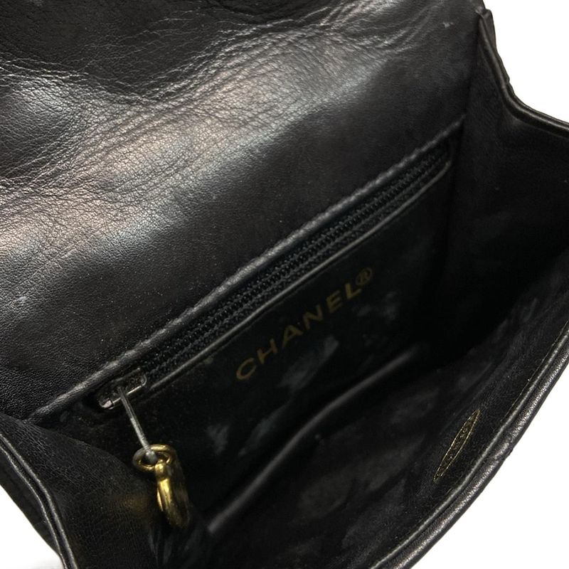 Chanel Waist Pouch Matelasse Black Flap Bag/coco Mark/gold Hardware Lambskin