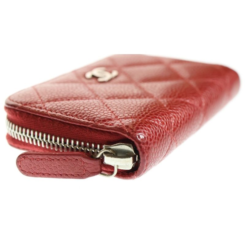 Chanel Matelasse Caviar Skins Round Zip Leather Coin Case Card Case Red 21 Units