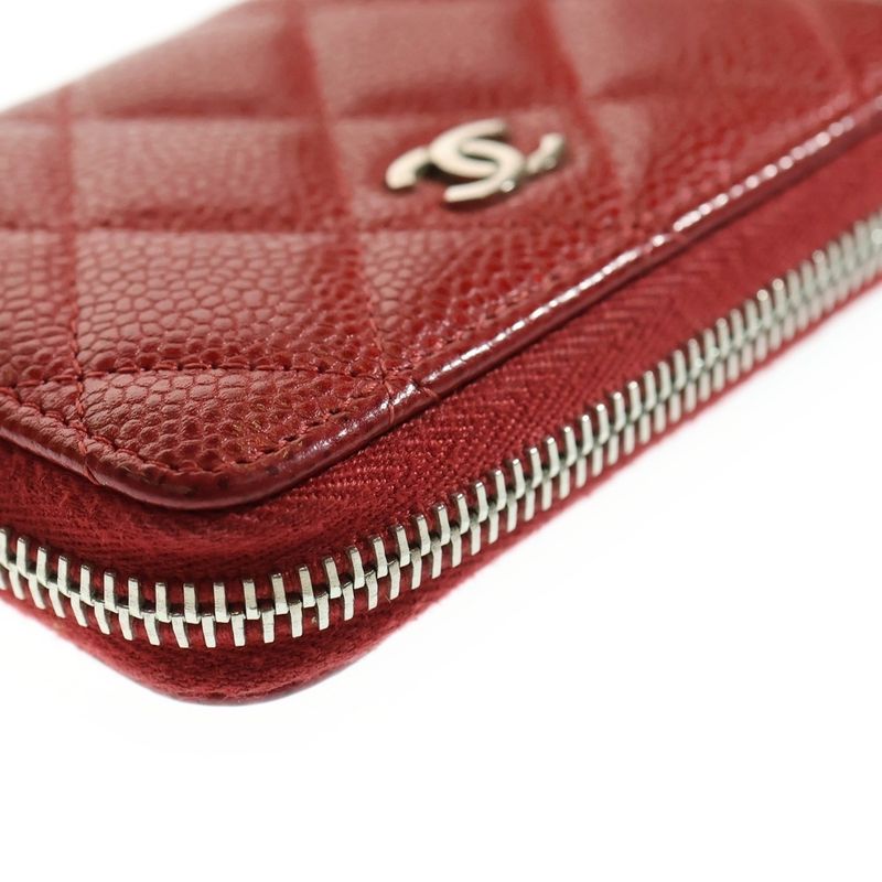 Chanel Matelasse Caviar Skins Round Zip Leather Coin Case Card Case Red 21 Units