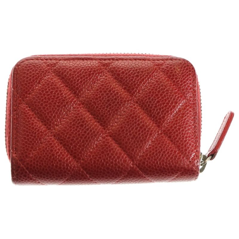 Chanel Matelasse Caviar Skins Round Zip Leather Coin Case Card Case Red 21 Units