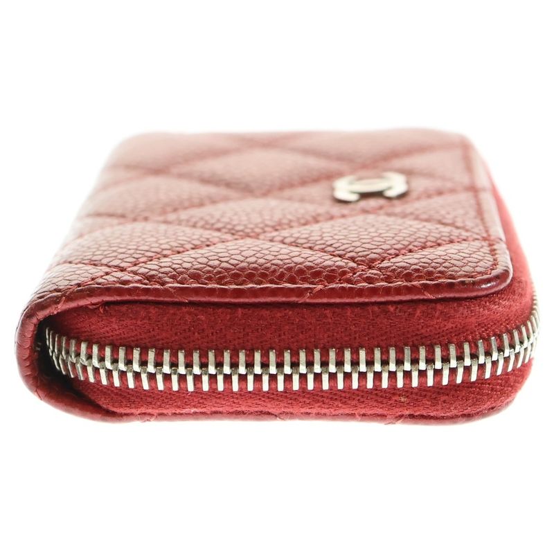 Chanel Matelasse Caviar Skins Round Zip Leather Coin Case Card Case Red 21 Units