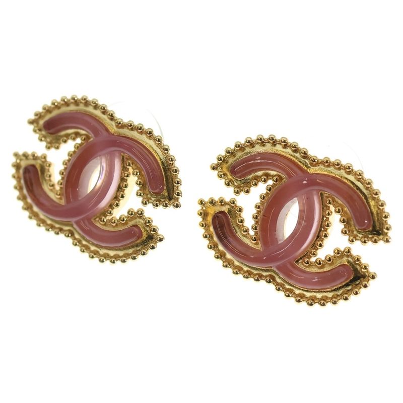Chanel Coco Mark Stone Earrings Clear Pink GP D24P