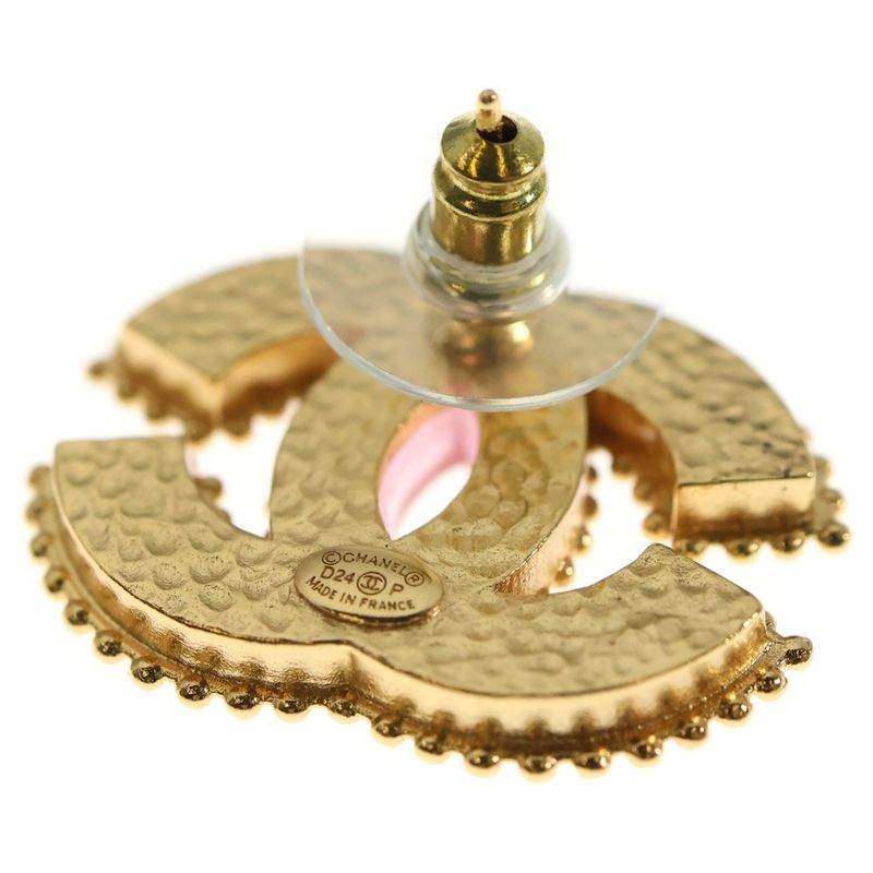 Chanel Coco Mark Stone Earrings Clear Pink GP D24P