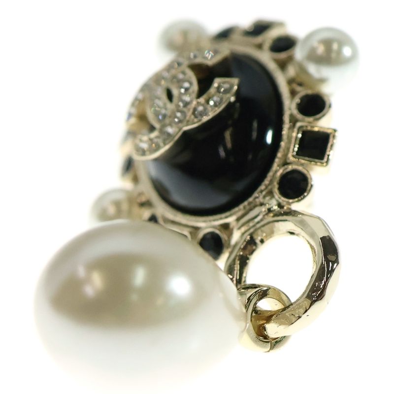 Chanel Coco Mark Faux Pearl Earrings With Rhinestones Black/gold