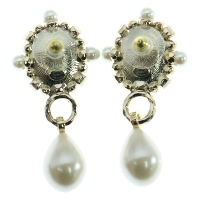 Chanel Coco Mark Faux Pearl Earrings With Rhinestones Black/gold