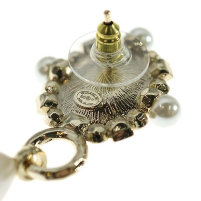 Chanel Coco Mark Faux Pearl Earrings With Rhinestones Black/gold