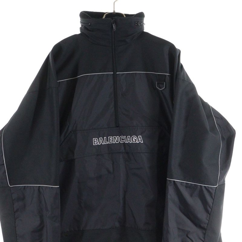 Balenciaga 18AW 80s Logo Windbreaker Nylon Jacket 533917 Ta018 Black