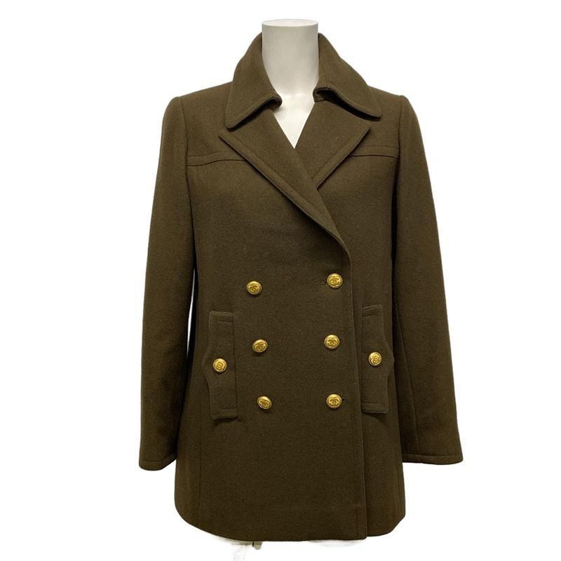 Chanel P Coat Size 40 M Womens - P08325 Khaki Long Sleeves / Winter Wool