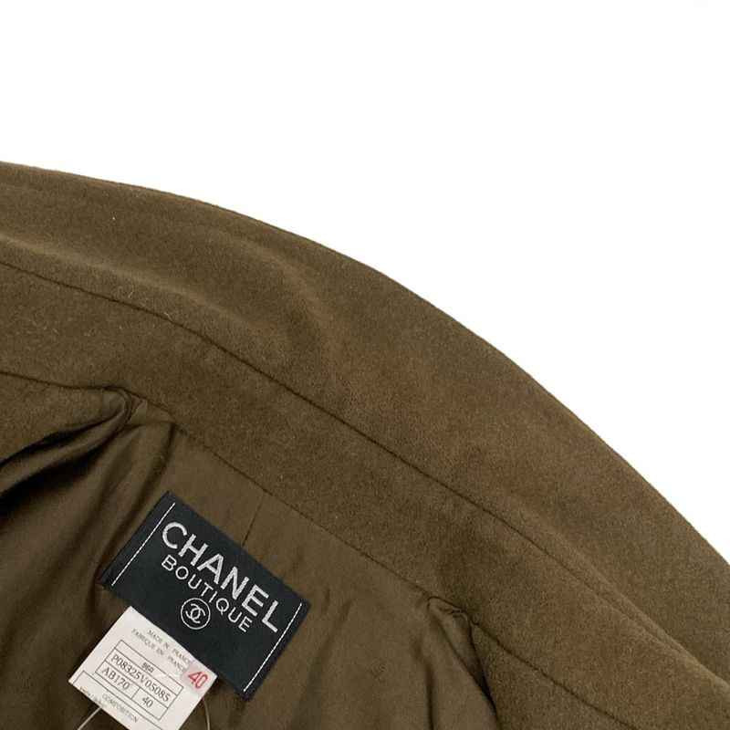 Chanel P Coat Size 40 M Womens - P08325 Khaki Long Sleeves / Winter Wool