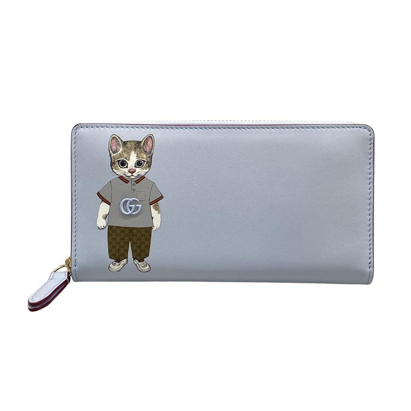 Gucci Yuko Higuchi Zip-around Wallet 847918 Light Blue X Gray X Multi Leather