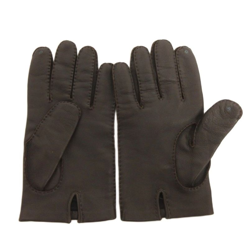 Hermes Leather Gloves Serie Button Dark Brown AA - ECT