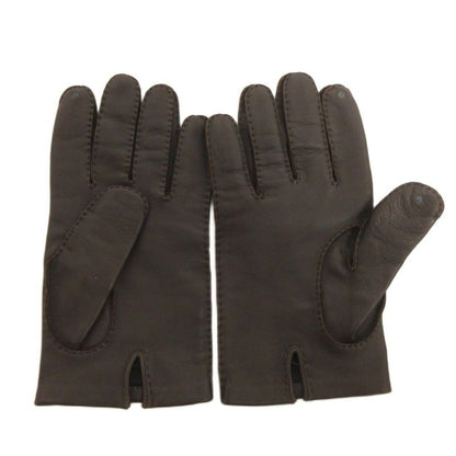 Hermes Leather Gloves Serie Button Dark Brown AA - ECT