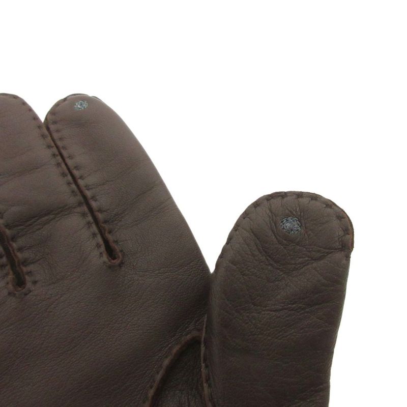 Hermes Leather Gloves Serie Button Dark Brown AA - ECT