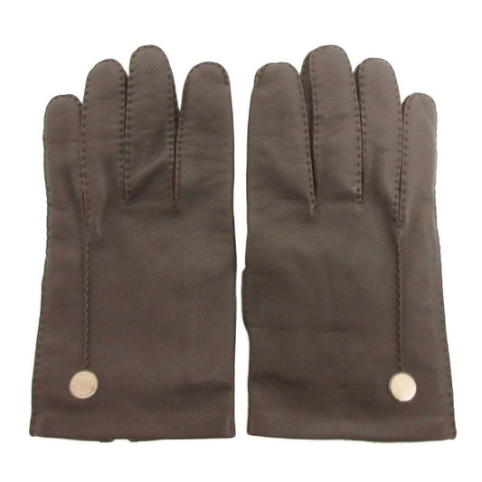 Hermes Leather Gloves Serie Button Dark Brown AA - ECT