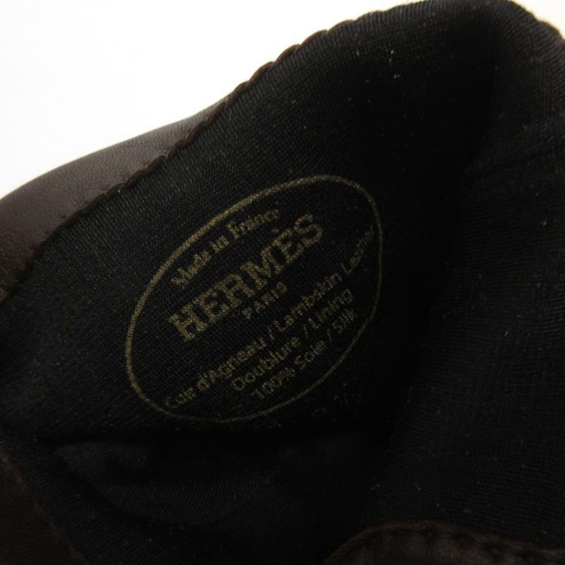 Hermes Leather Gloves Serie Button Dark Brown AA - ECT