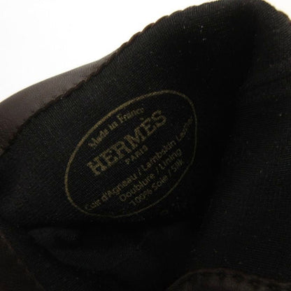 Hermes Leather Gloves Serie Button Dark Brown AA - ECT