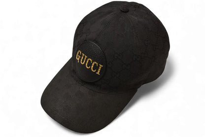 Gucci Baseball Cap Hat Gucci Gold Foil Embossed GG Black 576253 4hg53 1060 Size
