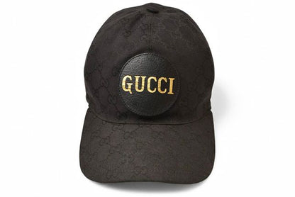 Gucci Baseball Cap Hat Gucci Gold Foil Embossed GG Black 576253 4hg53 1060 Size
