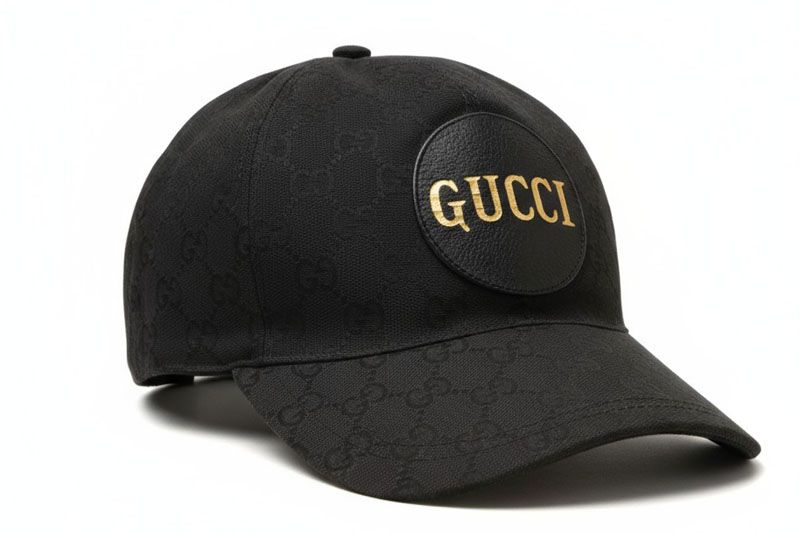 Gucci Baseball Cap Hat Gucci Gold Foil Embossed GG Black 576253 4hg53 1060 Size