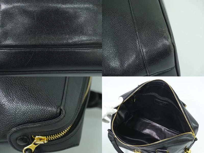 Authentic Chanel Coco Mark Tote Handbag Caviar Skin Leather Black Coco Mark Bag