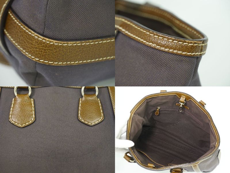 Authentic Celine Carriage Logo Tote Handbag Canvas Brown Bag Pre-owned [follow-u