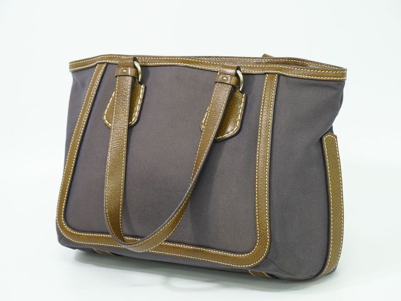 Authentic Celine Carriage Logo Tote Handbag Canvas Brown Bag Pre-owned [follow-u