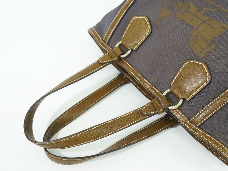 Authentic Celine Carriage Logo Tote Handbag Canvas Brown Bag Pre-owned [follow-u