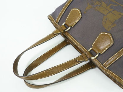 Authentic Celine Carriage Logo Tote Handbag Canvas Brown Bag Pre-owned [follow-u