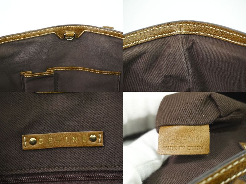 Authentic Celine Carriage Logo Tote Handbag Canvas Brown Bag Pre-owned [follow-u